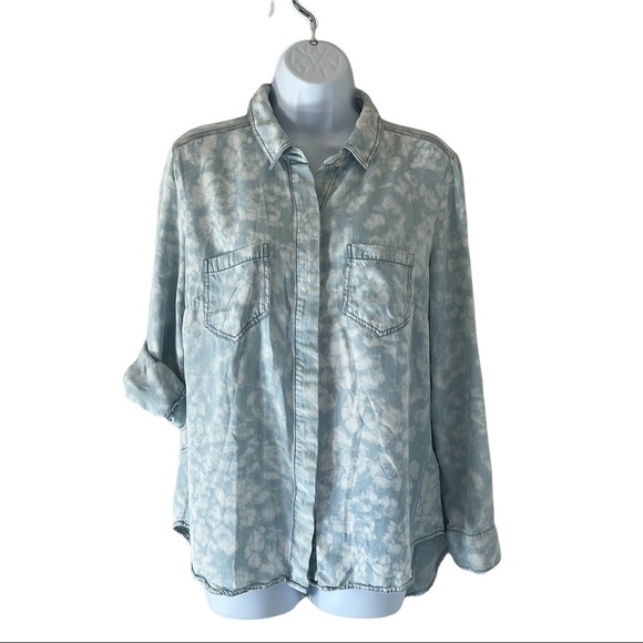 Liverpool Tops - Liverpool Tie Dye Blouse Women's Medium Long Sleeve Button Up Blue White Tencel